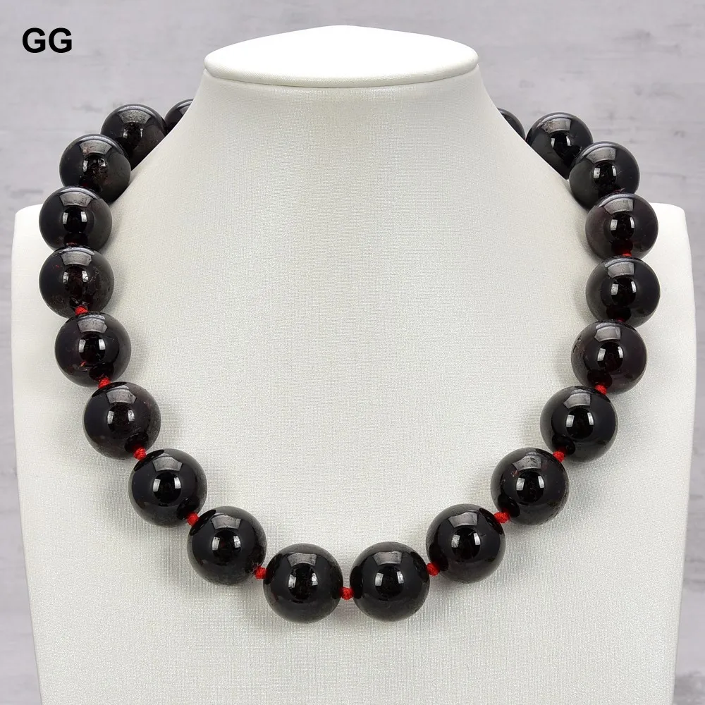 

GG Jewelry большой натуральный камень 18 мм Гладкий Круглый гранаты драгоценные камни камень ожерелье 19"
