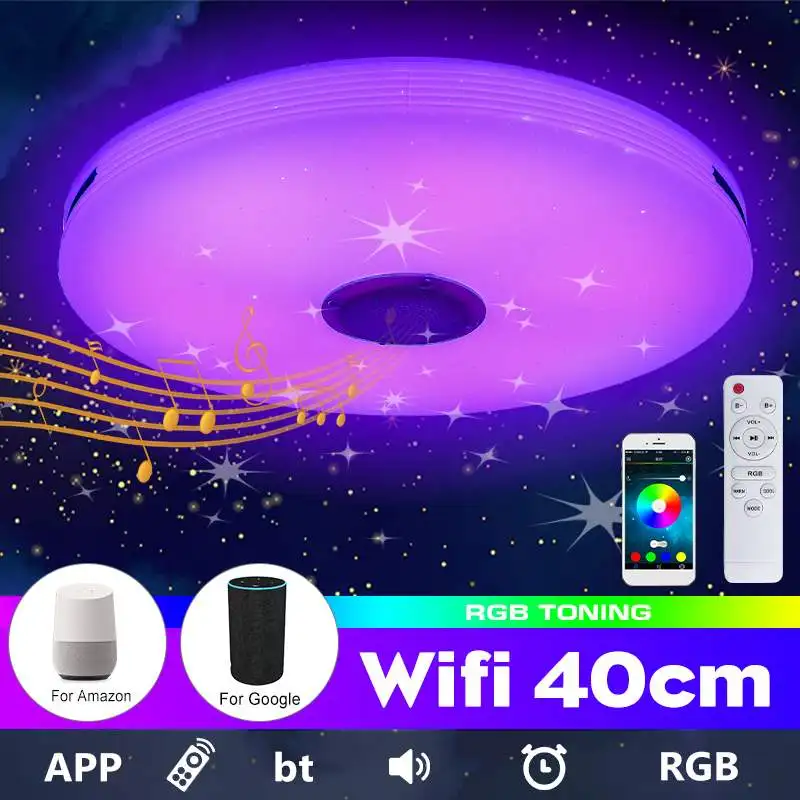 

Светодиодный потолочный светильник с дистанционным управлением, Wi-Fi, bluetooth-динамик, современное приложение с регулируемой яркостью, RGB музы...