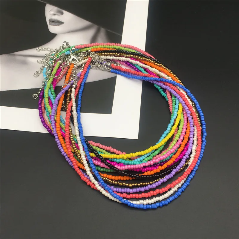

Trendy Bohemian Choker Handmade Colorful Rice Beads Necklace for Women Gift Wholesale Simple Jewelry