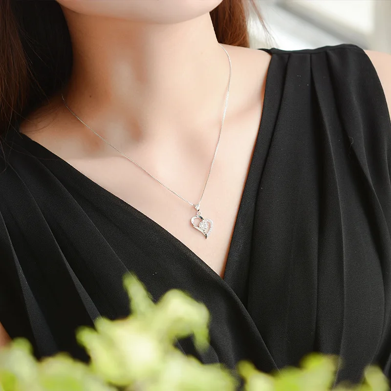 

Fashion 925 Sterling Silver Zircon Crystal Lovely Heart Pendant Necklaces For Women Valentine's Day Gifts Jewelry