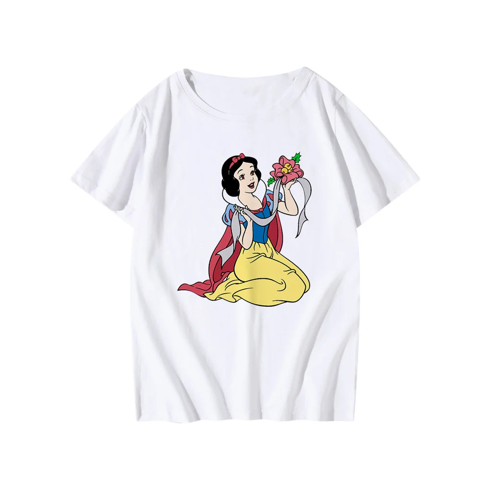 

Summer Women's T-shirt Disney Snow White Printed Kawaii Merry Christmas Theme White Short Sleeve O-Neck Harajuku Ladies Tee Top