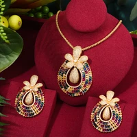 godki big fashion luxury flower wreath statement jewelry set for women wedding party full zircon dubai bridal jewelry set 2020