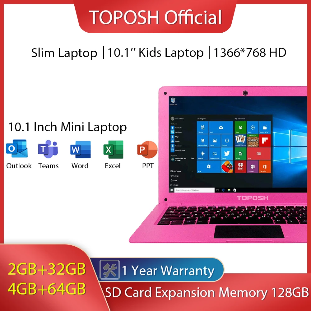 

Маленький ноутбук 10,1 дюйма, 4 Гб + 64 ГБ, телефон на Windows 10 Pro N3350, модный розовый портативный офисный тонкий учебный мини-нетбук