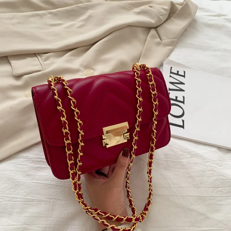 

Rhomboid Embroidered Line Design Small Square Bag For Women Soft PU Leather Chain Shoulder Bag Lady High Quality Crossbody Bag