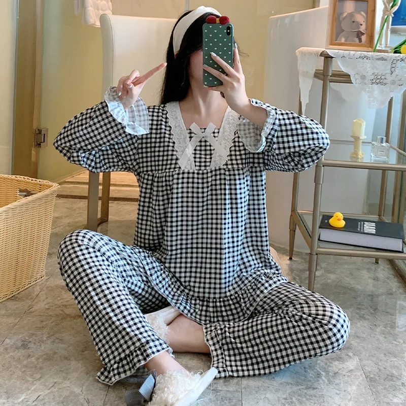 Long Sleeve Pajamas Autumn Trousers Suit Printing Cartoon Animal Fashion Pyjama Set Large Size Nightwear Home Service