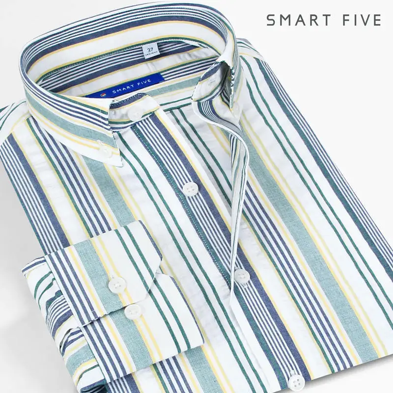 Smart Five Men Shirt Patterns Striped Shirts Long Sleeve Cotton New Style Summer Camisa Masculina Brand Clothing