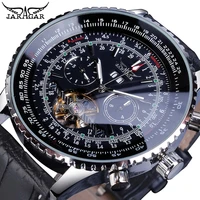 jaragar pilot design skeleton automatic watch men tourbillon date multifunction mechanical genuine leather business watches gift