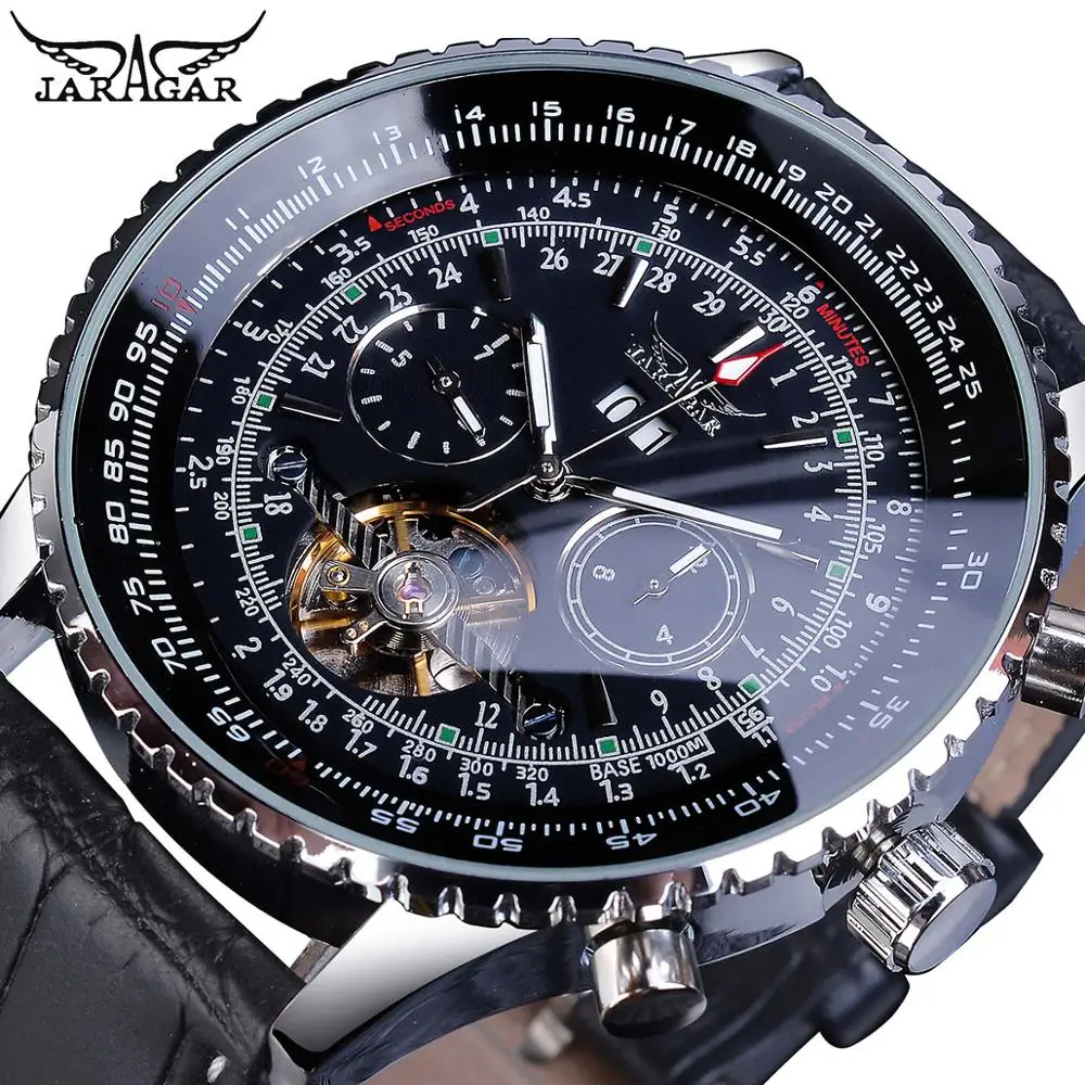 Jaragar Pilot Design Skeleton Automatic Watch Men Tourbillon Date Multifunction Mechanical Genuine Leather Business Watches Gift | Наручные