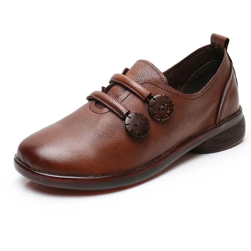 

Fashion Genuine Leather Flats Shoes 2021 New Spring/autumn Round Toe Retro Handmade Casual Size 10 Women Shoes New Arrival