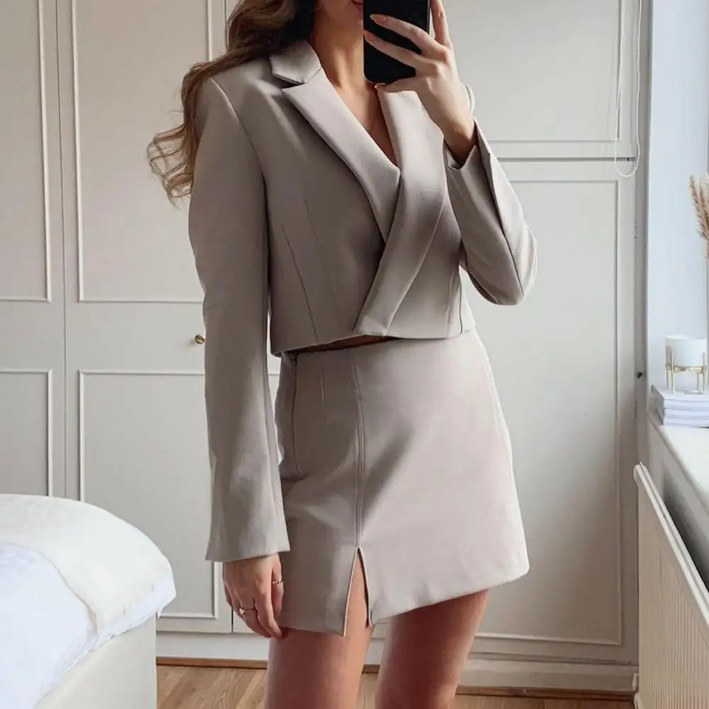 

Women Coat Buttons Lapel Ladies Elegant Elegant Long Sleeve Solid Color Cropped Fashion Jackets Outwear Streetwear