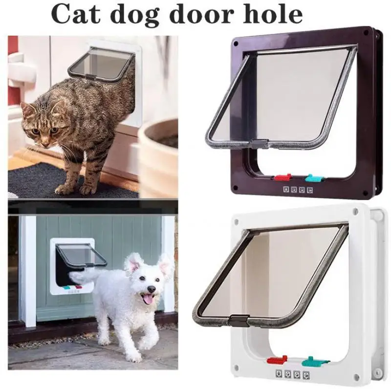 

Dog Cat Flap Door with 4 Way Security Lock Flap Door for Dog Cats Kitten ABS Plastic Small Pet Gate Door Kit Cat Dogs Flap Doors