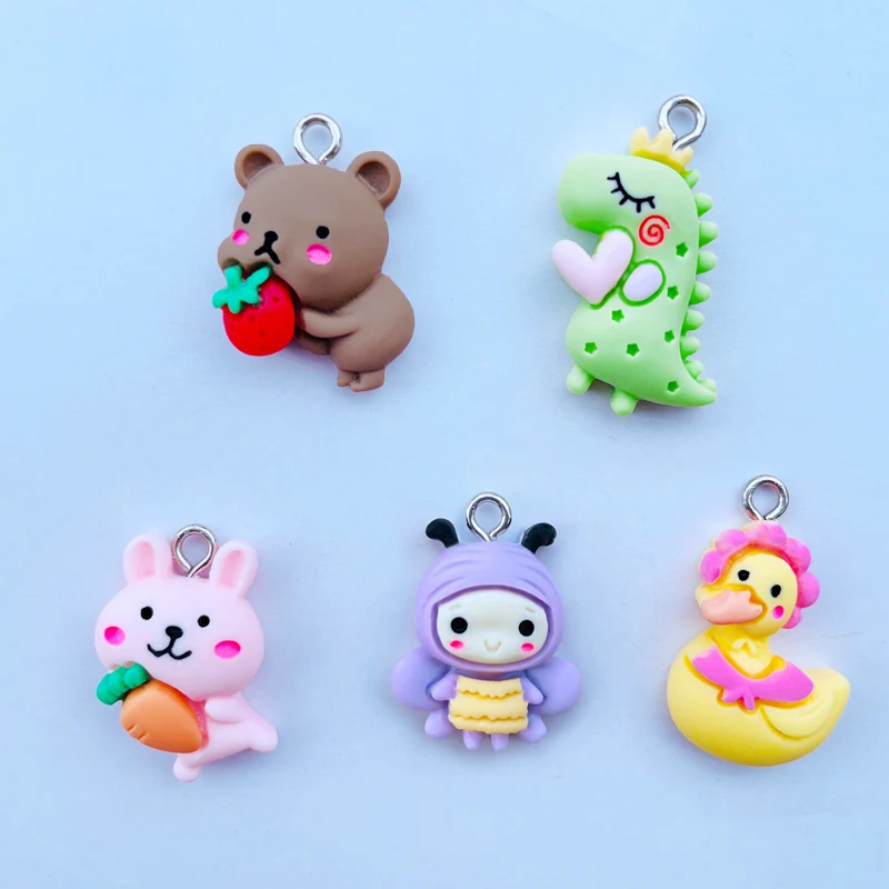 

10 PCS New Kawai Cartoon Mini Dinosaurs, Bee Animal Series Resin Pendant, Key Chain Necklace, DIY Decorative Accessories A27
