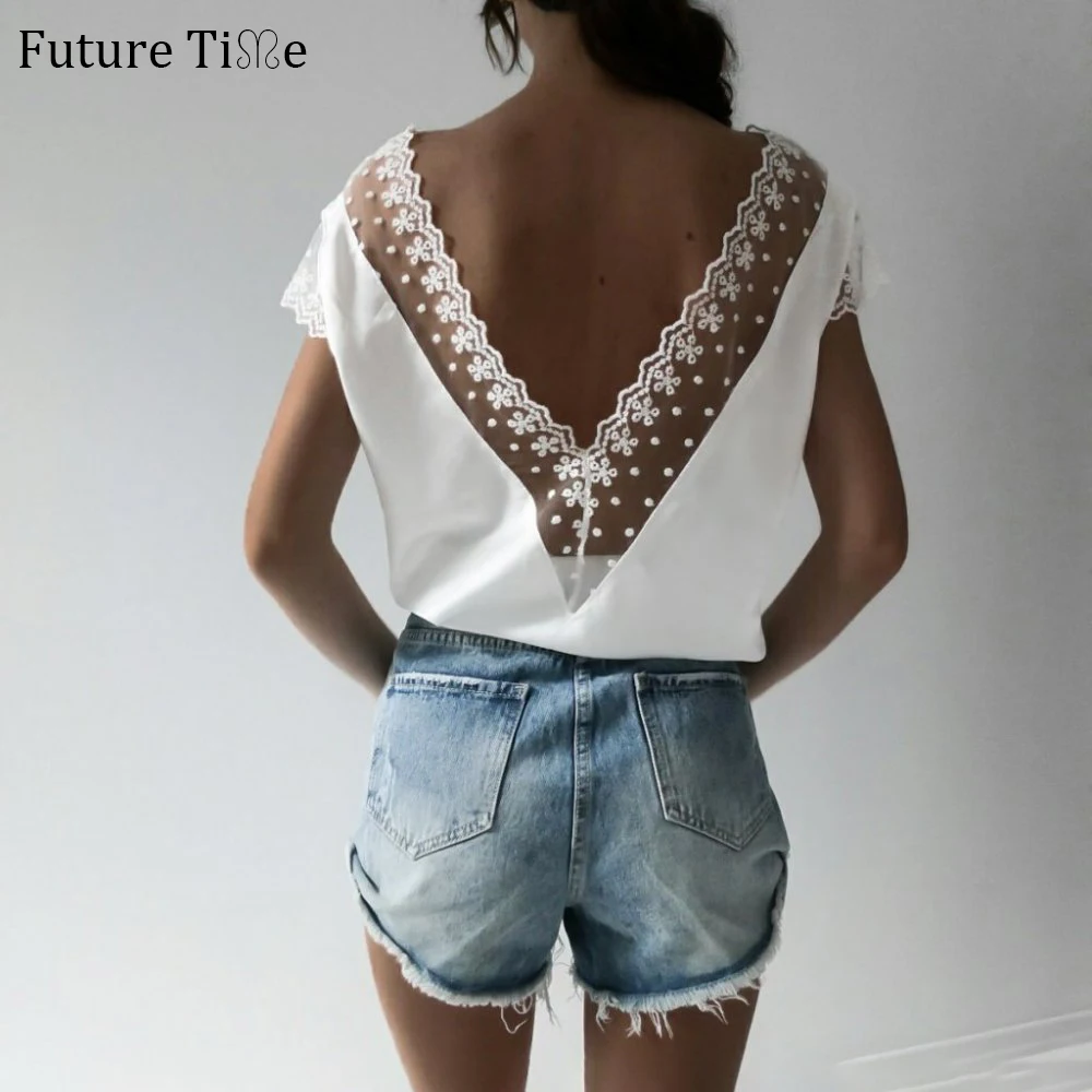 Повседневные женские топы Future Time белые кружевные блузки с v образным вырезом