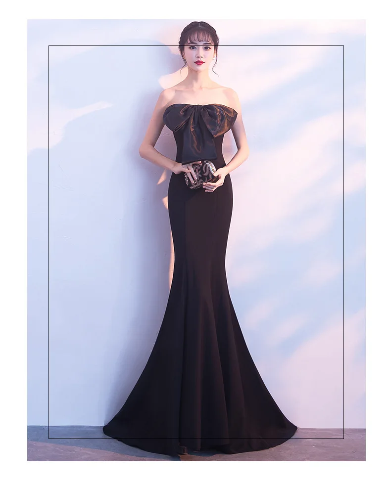 

New Foreign Trade Production Sexy Fashion Elegant Banquet Host Tube Top Fish Tail Is Thin Short s Female Evening Long Dress