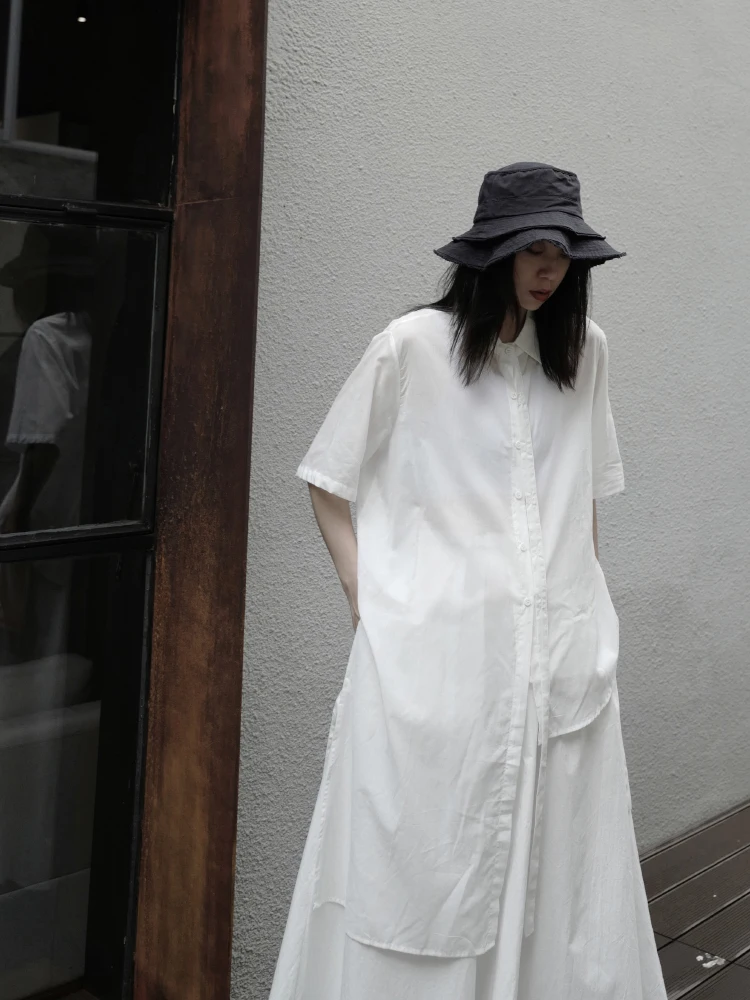 Маленькая дизайнерская Асимметричная рубашка в стиле ретро Yamamoto с короткими