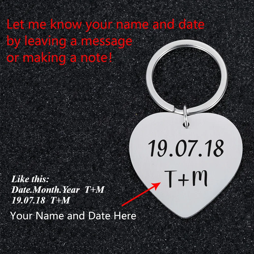 

Valentine Day GiftsCustom Keychain Engraved Name Initial Letters and Date for Couples Boyfriend Jewelry Men Women Keyring