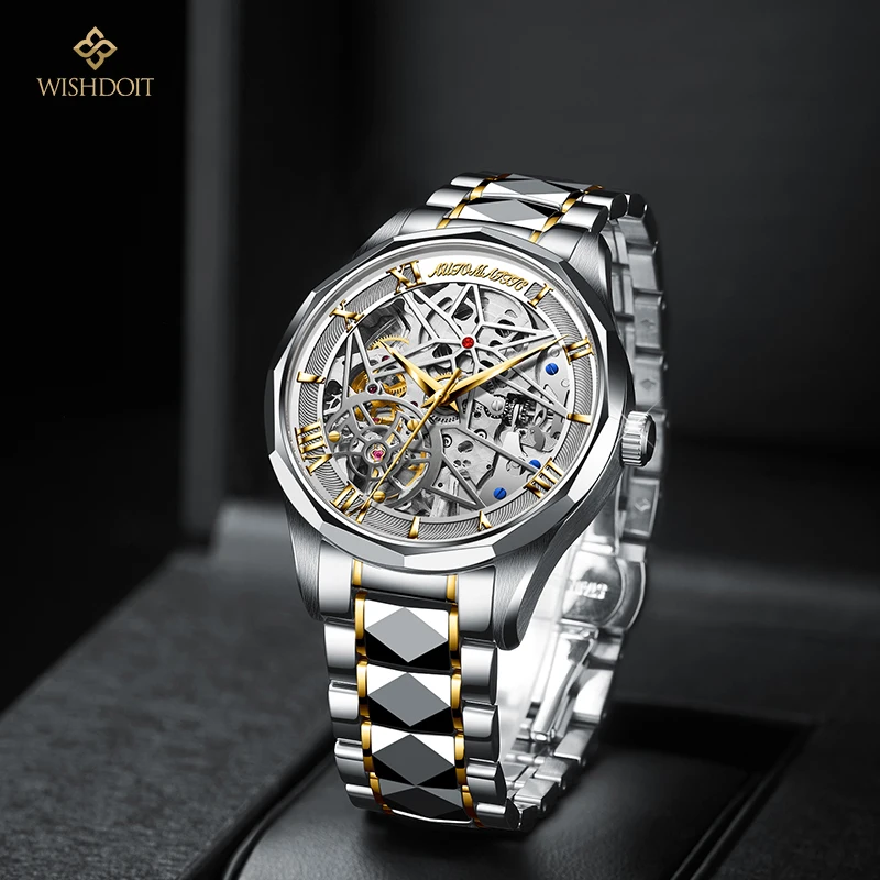 

Новинка 2021, роскошные мужские автоматические механические часы ведущей марки, водонепроницаемые часы-скелетоны из вольфрамовой стали с ав...