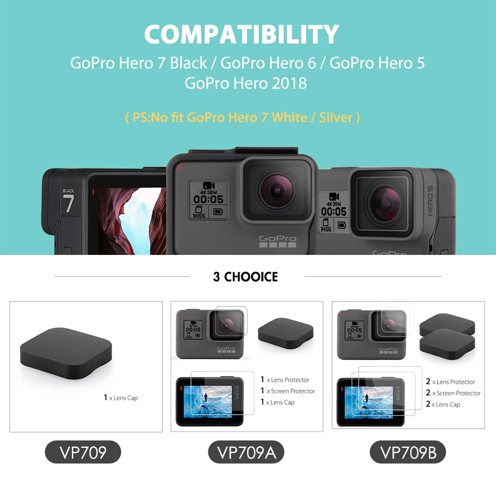 Vamson для Gopro hero 7 черный 6 5 Аксессуары 3 в 1 Защитная крышка объектива+ ЖК-экран протектор+ объектив протектор VP709A