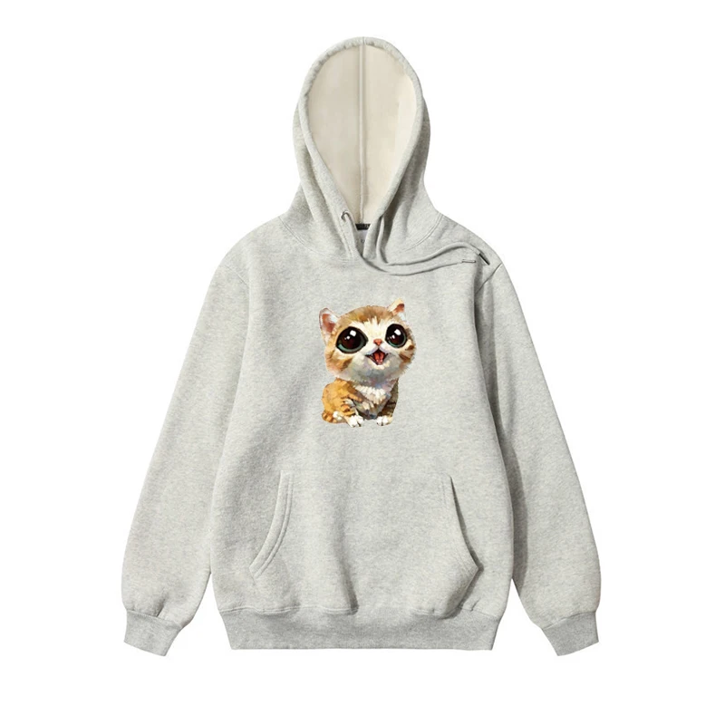 

High Quality Women's Cotton Hoodie Cute Cat Print Hooded Sweatshirt Hoodie