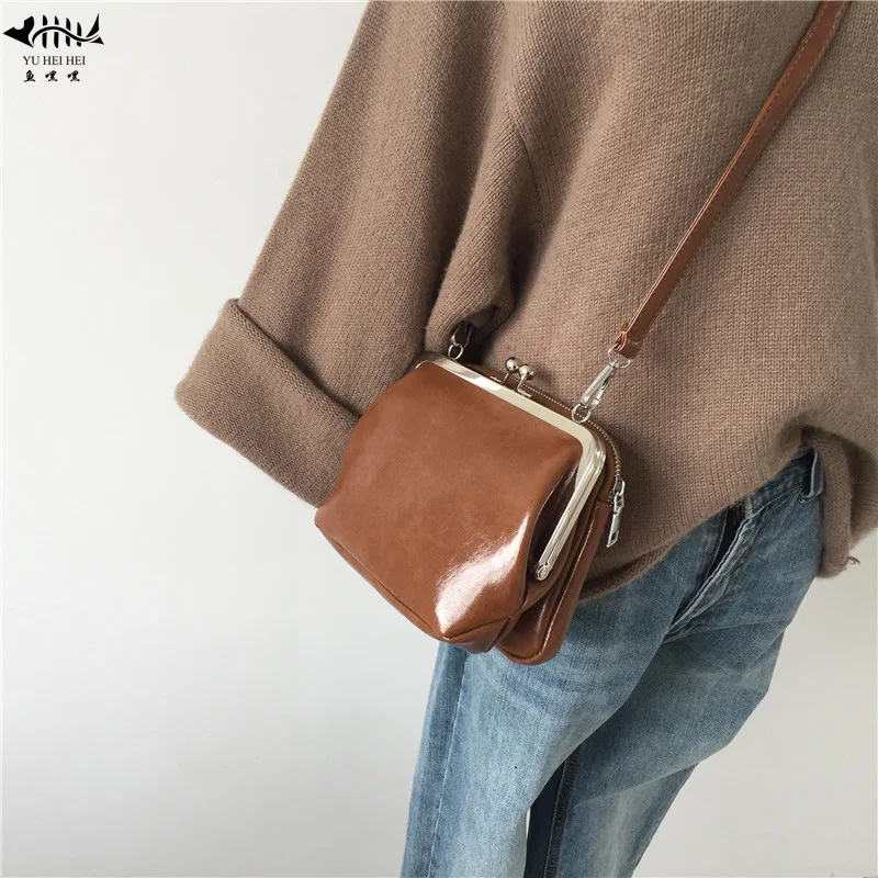 

Vintage Women Shoulder Crossbody Messenger Bag PU Leather Fashion Double Kiss Lock Shell Bags Bag Women's Handbags free Gift