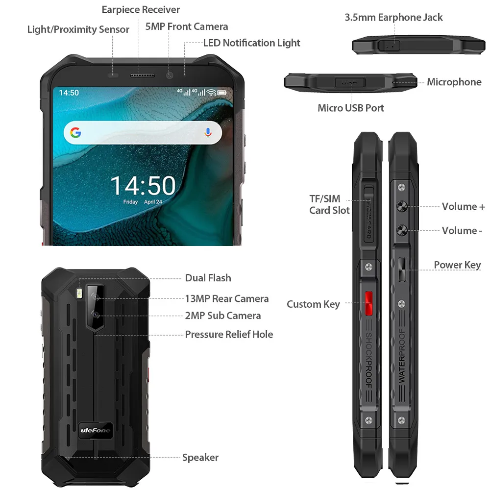 ulefone armor x5 rugged smartphone android 10 octa core nfc ip68 3gb 32gb 5000mah cell phone 4g lte waterproof mobile phone free global shipping