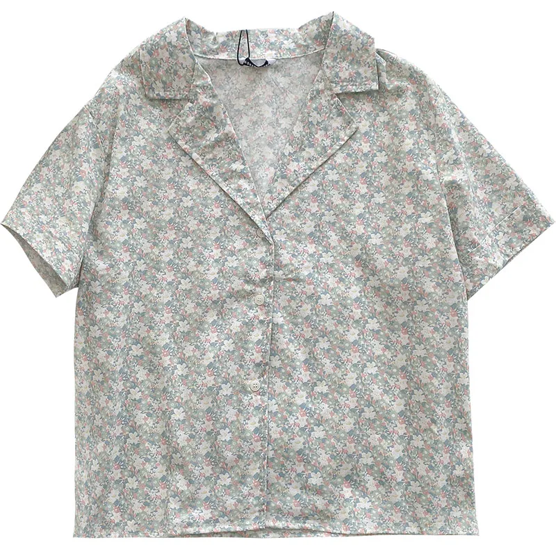 

Summer new style women's retro temperament casual suit collar floral shirt