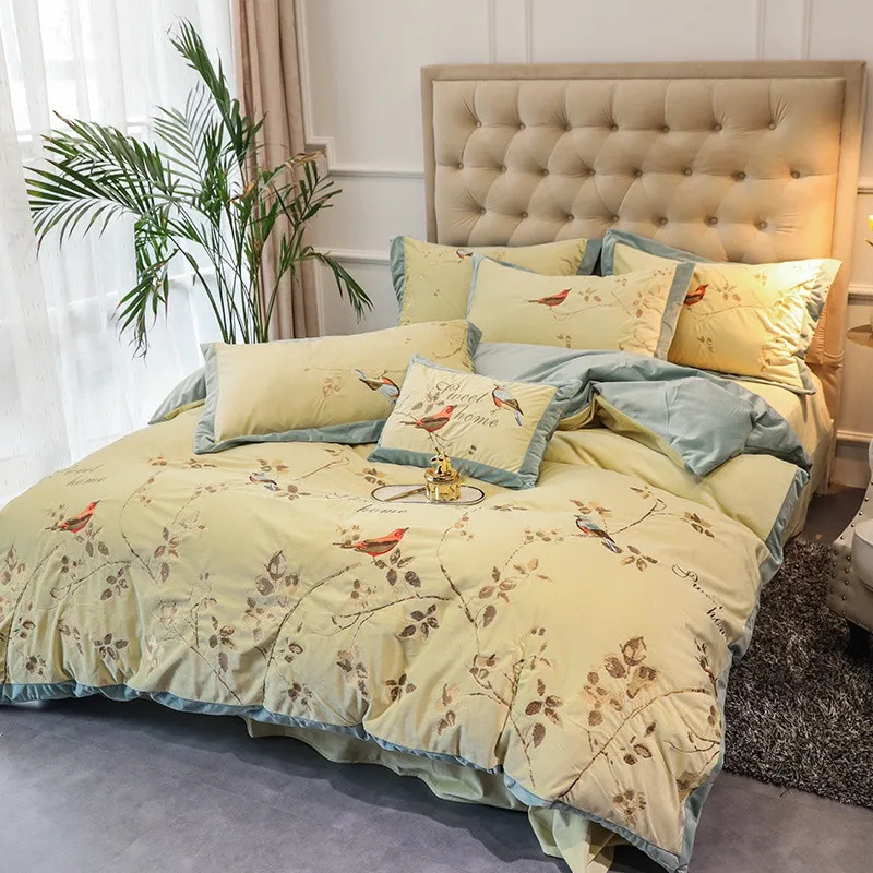 Желтый комплект постельного белья бархатное постельное белье простыня набор