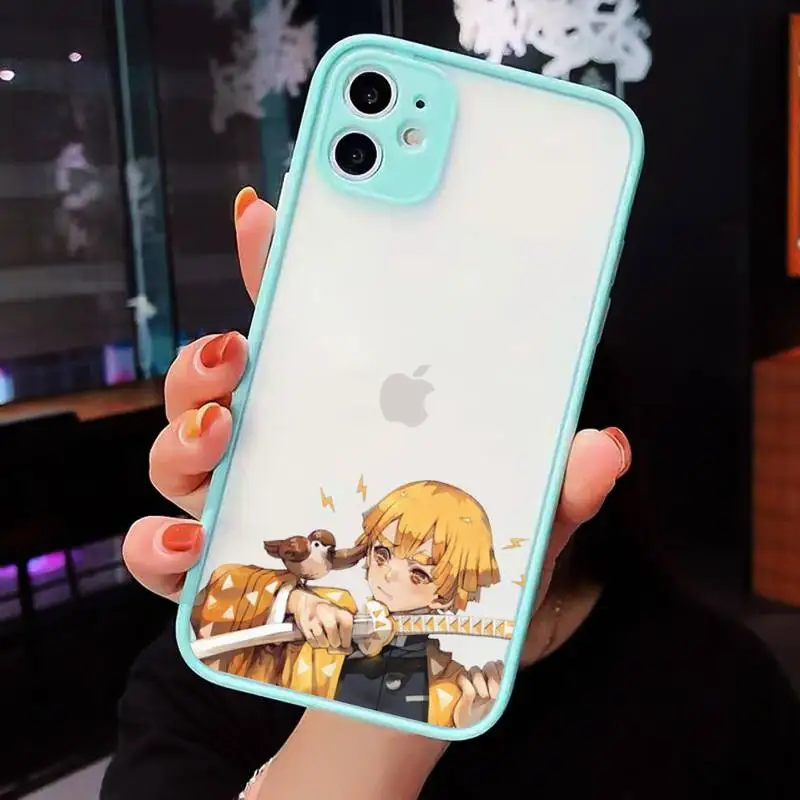 

Demon Slayer Phone Case For iPhone 12 11 Mini Pro XR XS Max 7 8 Plus X Matte transparent blue Back Cover