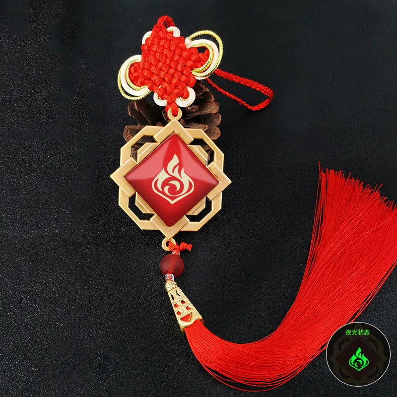 Игра Genshin Impact светящийся брелок 7 элементов подвеска из сплава для ключей с