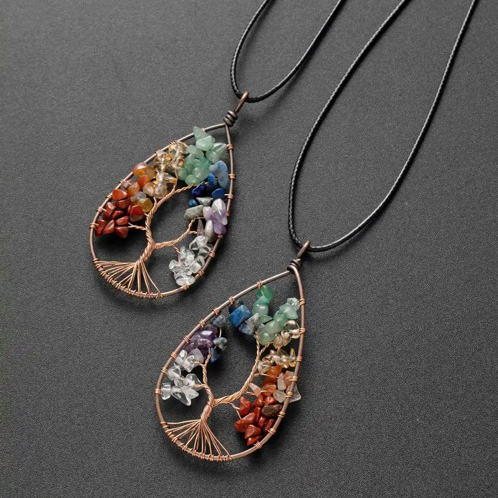 Натуральная 7 Чакра целебные кристаллы ожерелье провод обернутый прозрачный