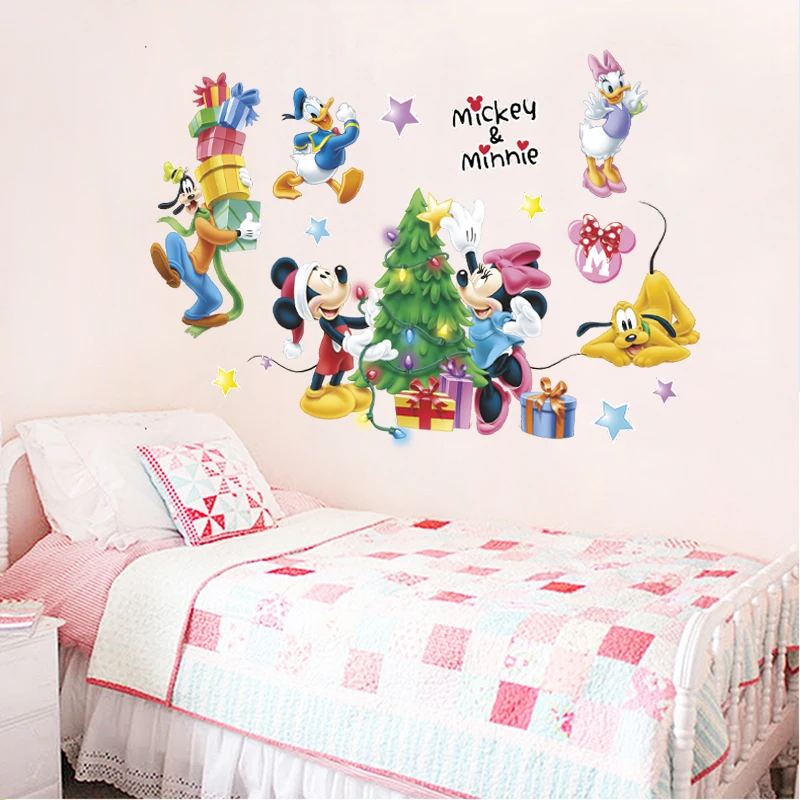 

Disney Mickey Minnie Duck Goofy Wall Decals Kids Rooms Home Decor Cartoon Christmas Wall Stickers Pvc Mural Art Diy Posters