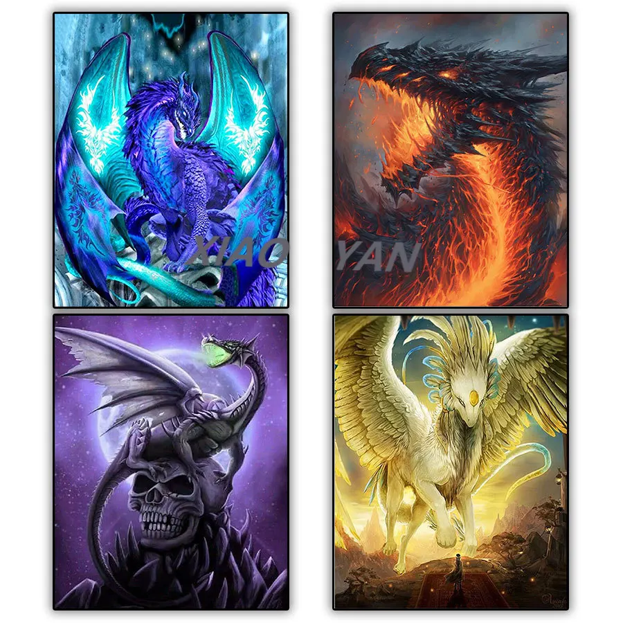 

Набор для алмазной живописи 5D, картина с мультяшным рисунком дракона и черепа, полное сверление, квадратные алмазные картины, аксессуары дл...