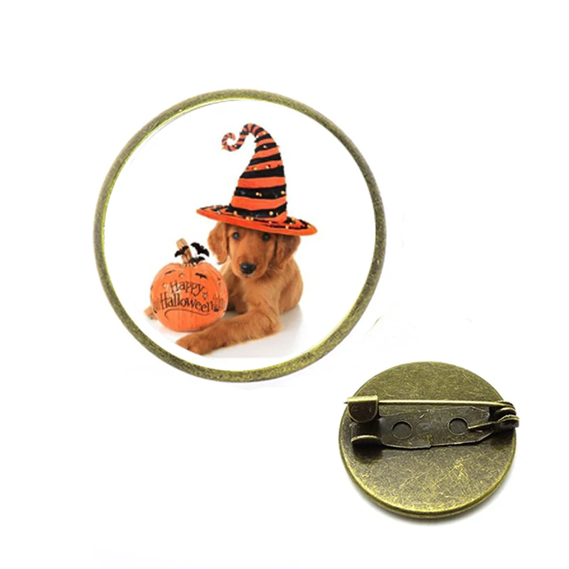 Броши с кристаллами на Хэллоуин черная плитка стеклянный купол кулон Тыква узор