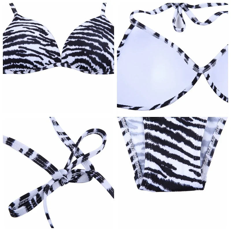 Женский купальник с лямкой на шее полосатый бандажный комплект бикини женские