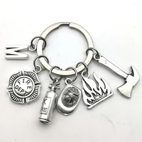 2020 new fire extinguisher and flame keychain letters a z firemen fire hero key ring creative firefighter gift fasion jewellery