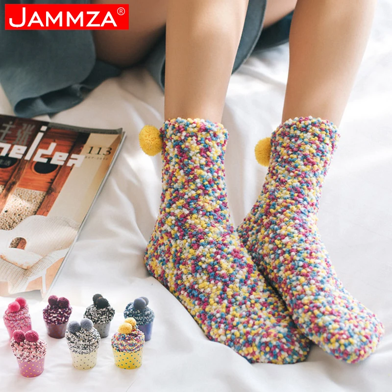 Новые Теплые женские зимние носки из плотной шерсти с помпоном милые