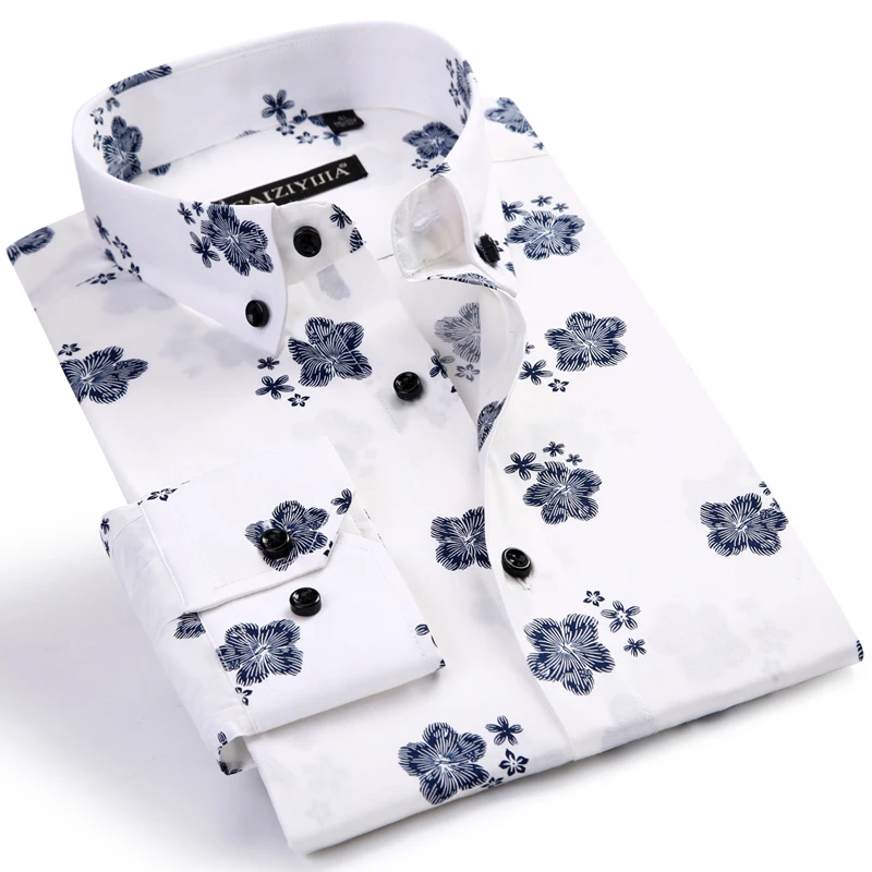 

Men's Fashion Long Sleeve Floral Printed Shirts Worn-in Comfortable Standard-fit Casual Thin Button-down Collar Tops Shirt