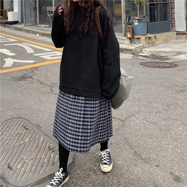 Осень корейский ulzzang мода Свободный Harajuku с длинными рукавами свитер ins простой сплошной цвет o-образным вырезом Повседневная Женская толстовка - Цвет: black