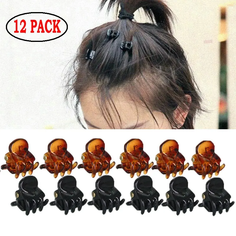 

12pcs 1cm Girls Mini Small Hair Claw Clamps Brown/Black Hair Clips Hair Grips Hair Accessories for Girl Women Kids Universal