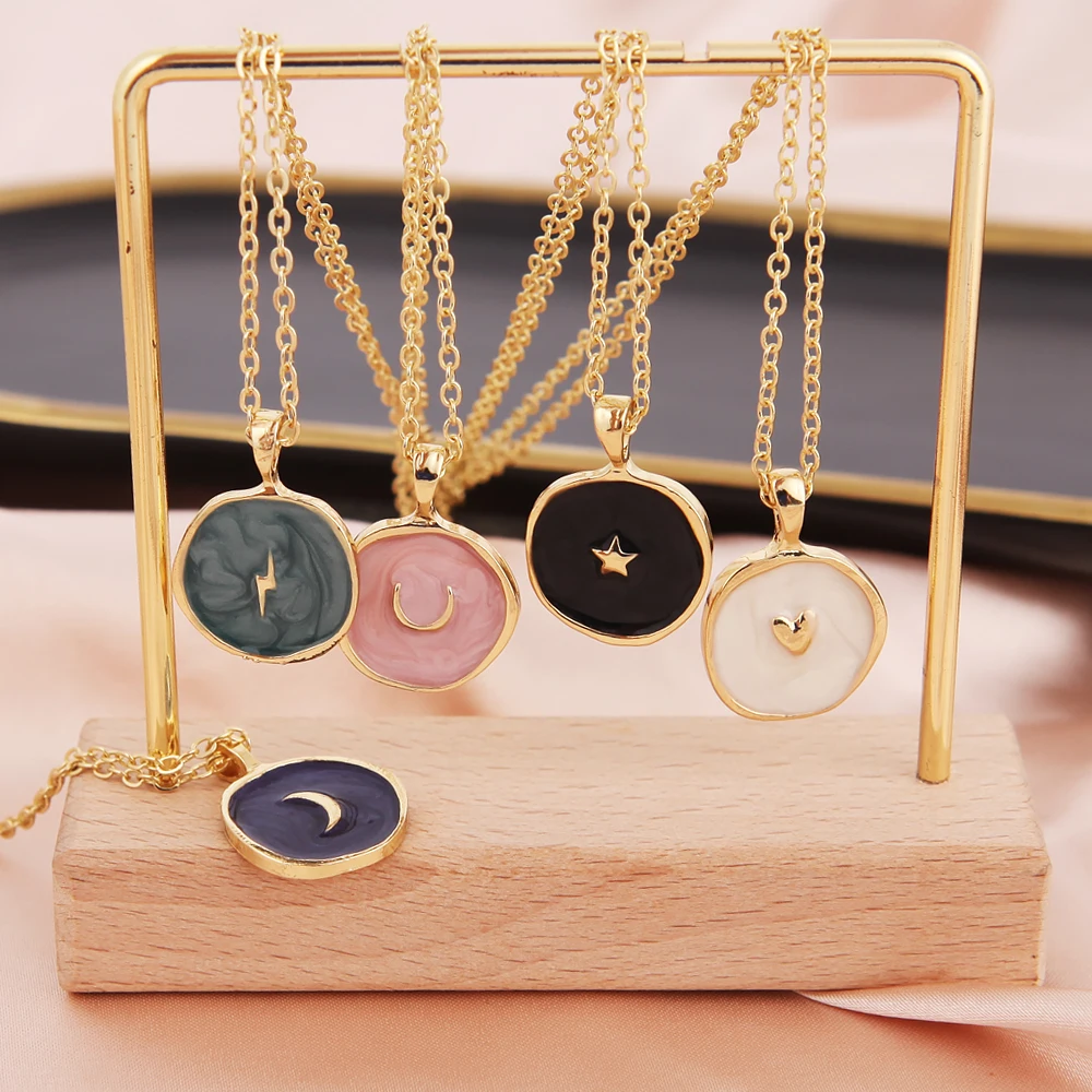 

Fashion Moon Star Lightning Pendant Necklaces For Women Girls Trendy Enamel Clavicle Chain Necklace Daily Party Jewelry Brinco