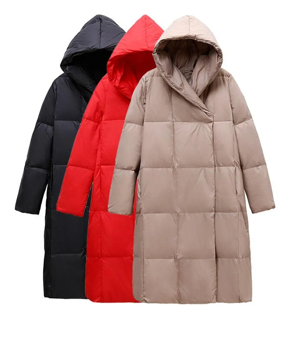 

M.Y.FANTASY 2021 Long Down Jacket Women Winter Fishion Puffer Fluffy 90% White Duck Down Coat Hooded Female Feather Parkas Snow