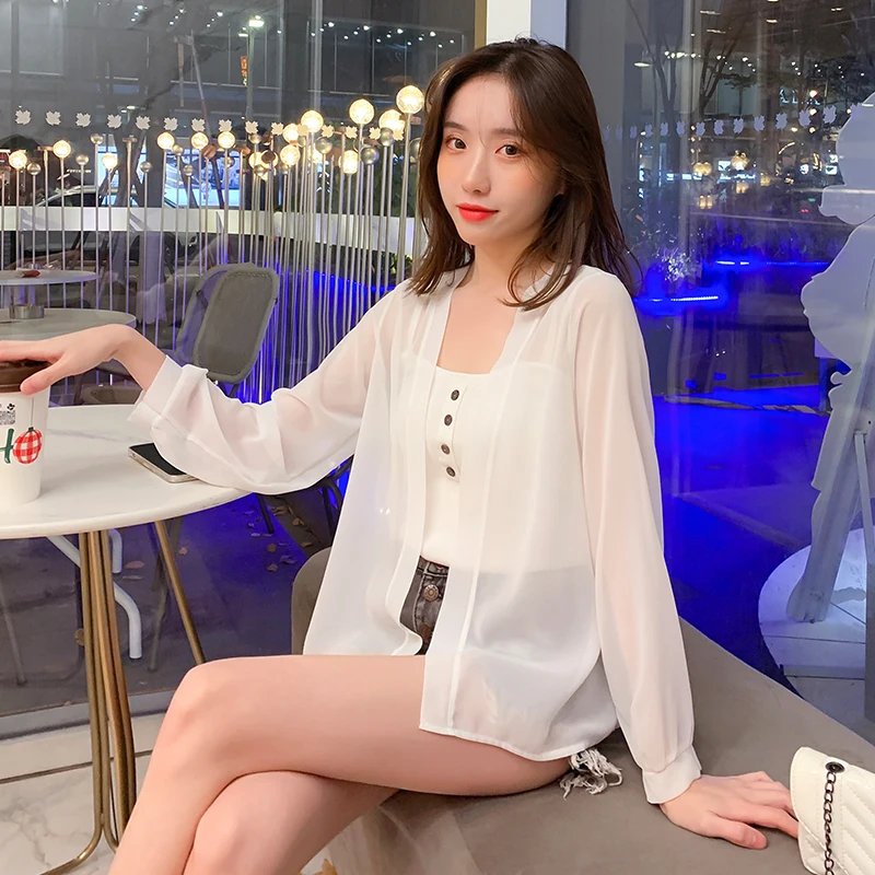 

Chiffon Cardigan Sun Protection Clothing for Women 2021summer New Loose Outerwear Thin Coat Small Shawl Casual Top
