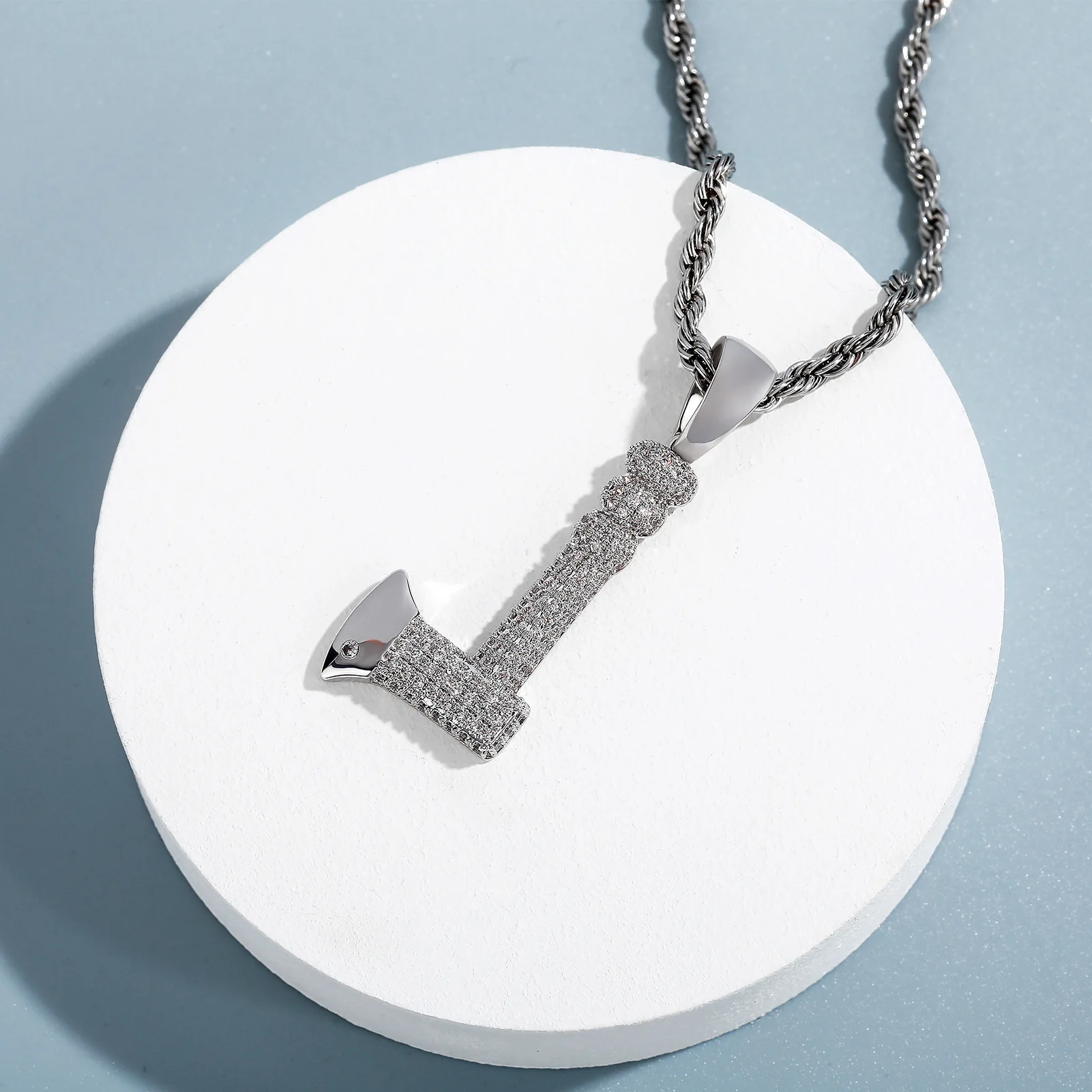 

Hip Hop Necklace Cubic Zircon Axe Iced Out Cool Mens Pendant Necklace New Arrival Gold Chain For Men