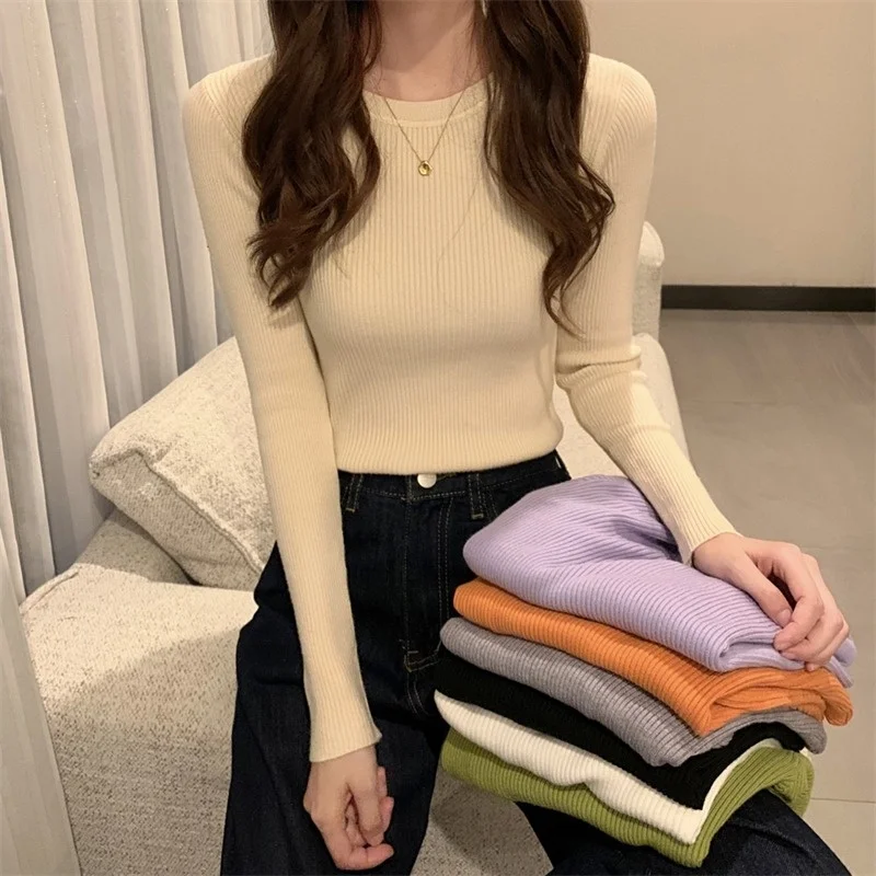

Осенний Универсальный свитер для бара, Женский Топ ранней осени, Корейская Мягкая приталенная рубашка с мягким подолом