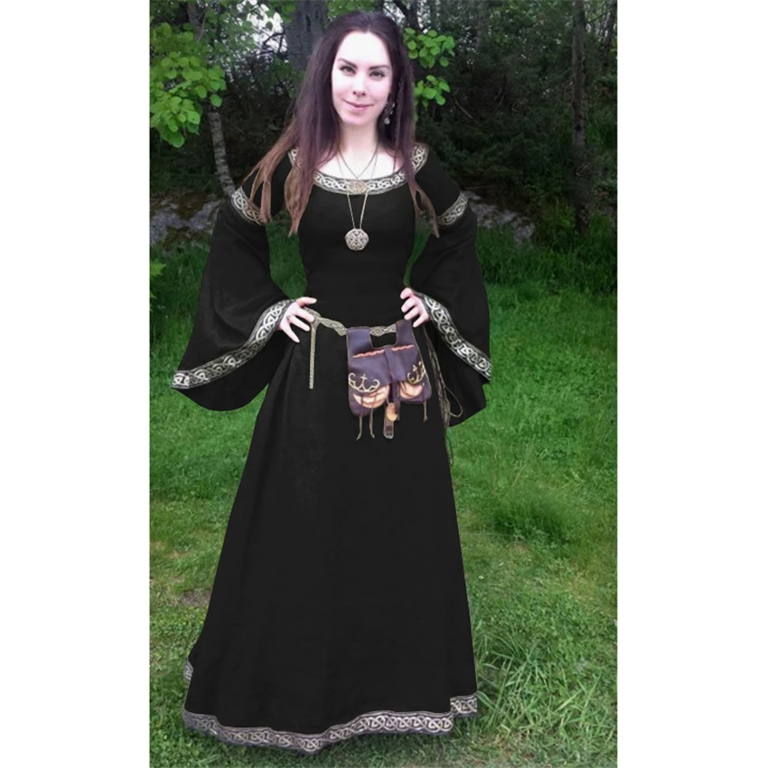 

Medieval Cosplay Costumes for Women Dress Halloween Carnival Party Performance Solid Long sleeve Middle Ages Renaissance Dresses