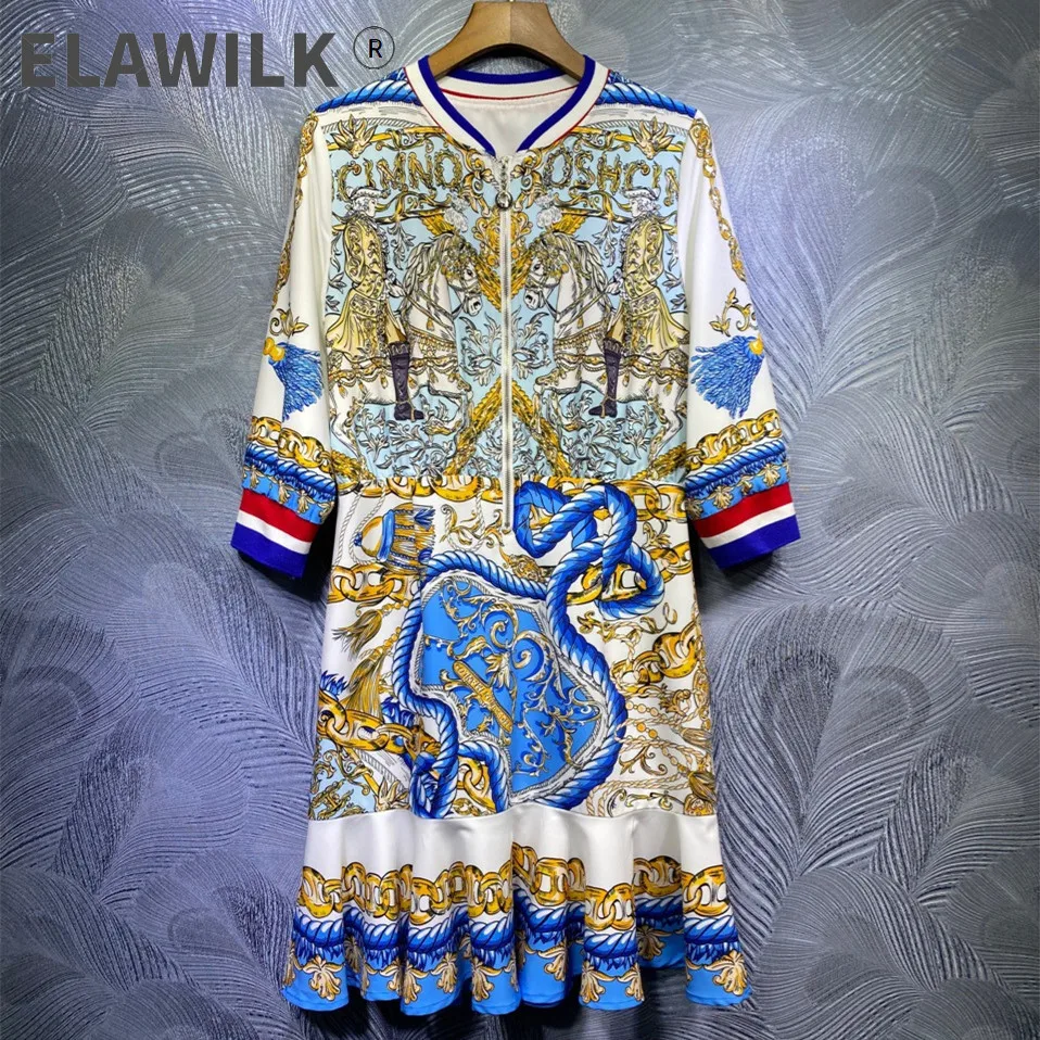 

2021 Spring Runways Women's vintage dress High quality retro print dress C688