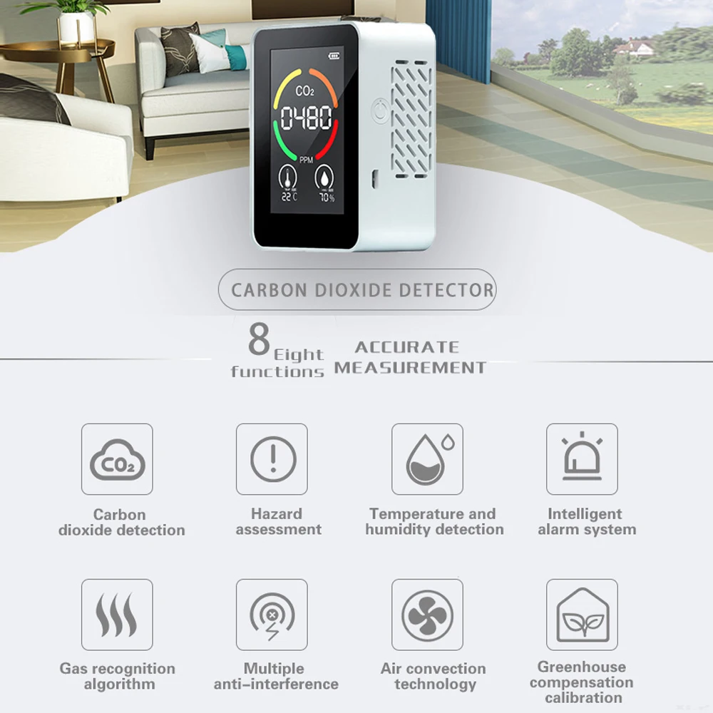 

Household Infrared Air Quality Monitor Dectction CO2 Meter Tester Multifunctional CO2 Meter LCD Display Backlight Gas Monitor
