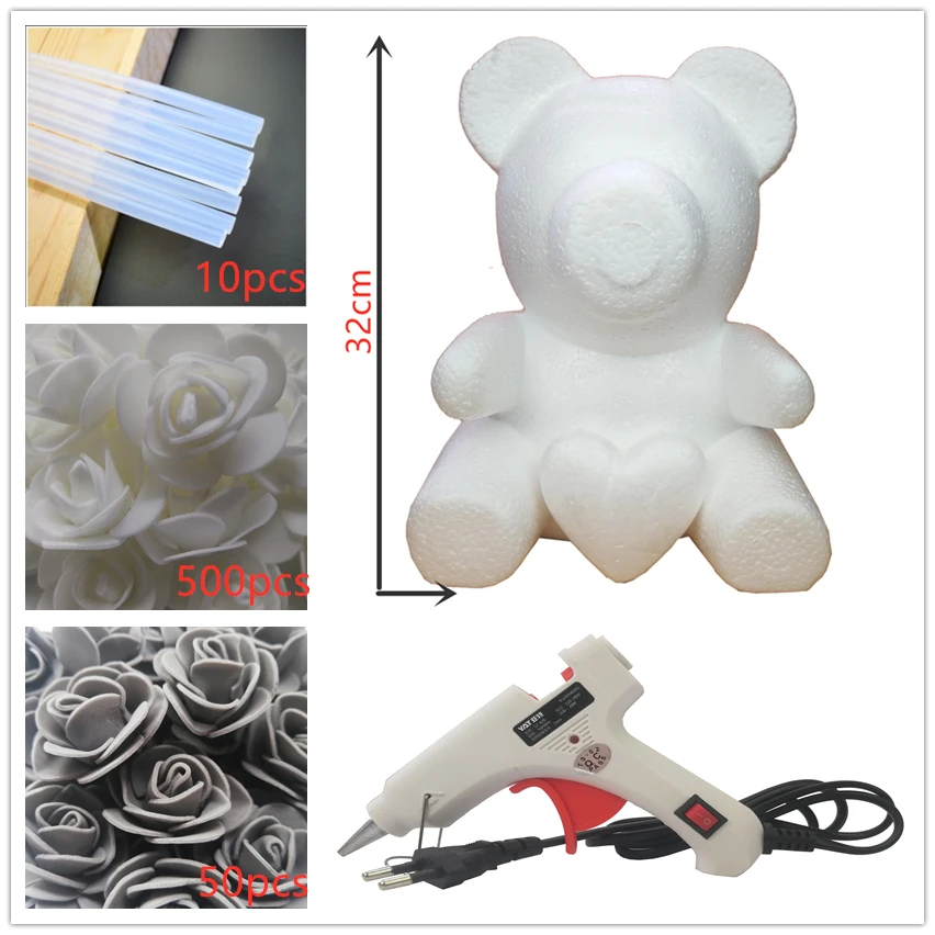 38cm white bear Пузырьковая Роза медведи ПЕНА РОЗА ручной работы медведь плесень DIY искусственный цветок розы Медведь пластик медведь розы - Цвет: 38cm white bear