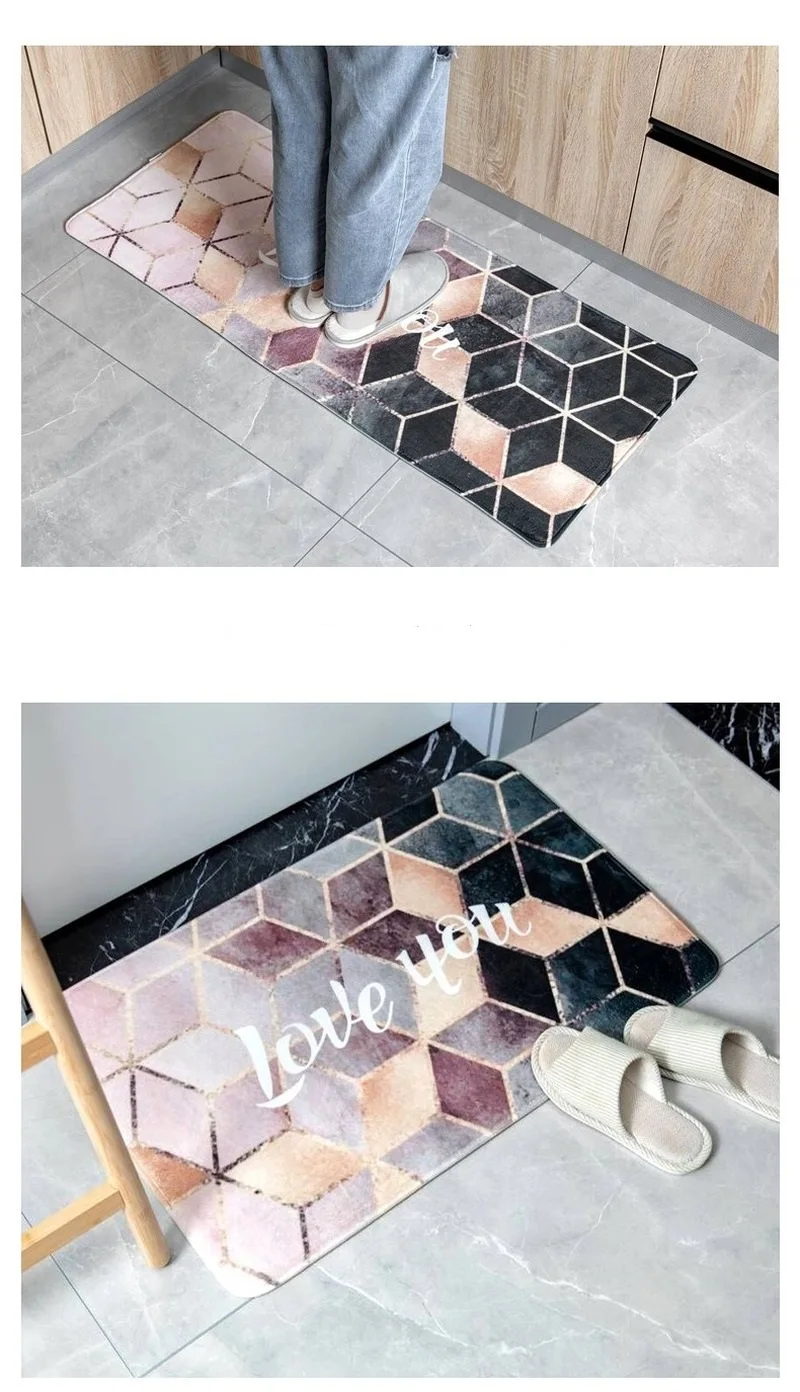 

in the bedroom kitchen doormat in the bathroom antiskid mat in the living room absorbent mat in the room carpet in the bedroom