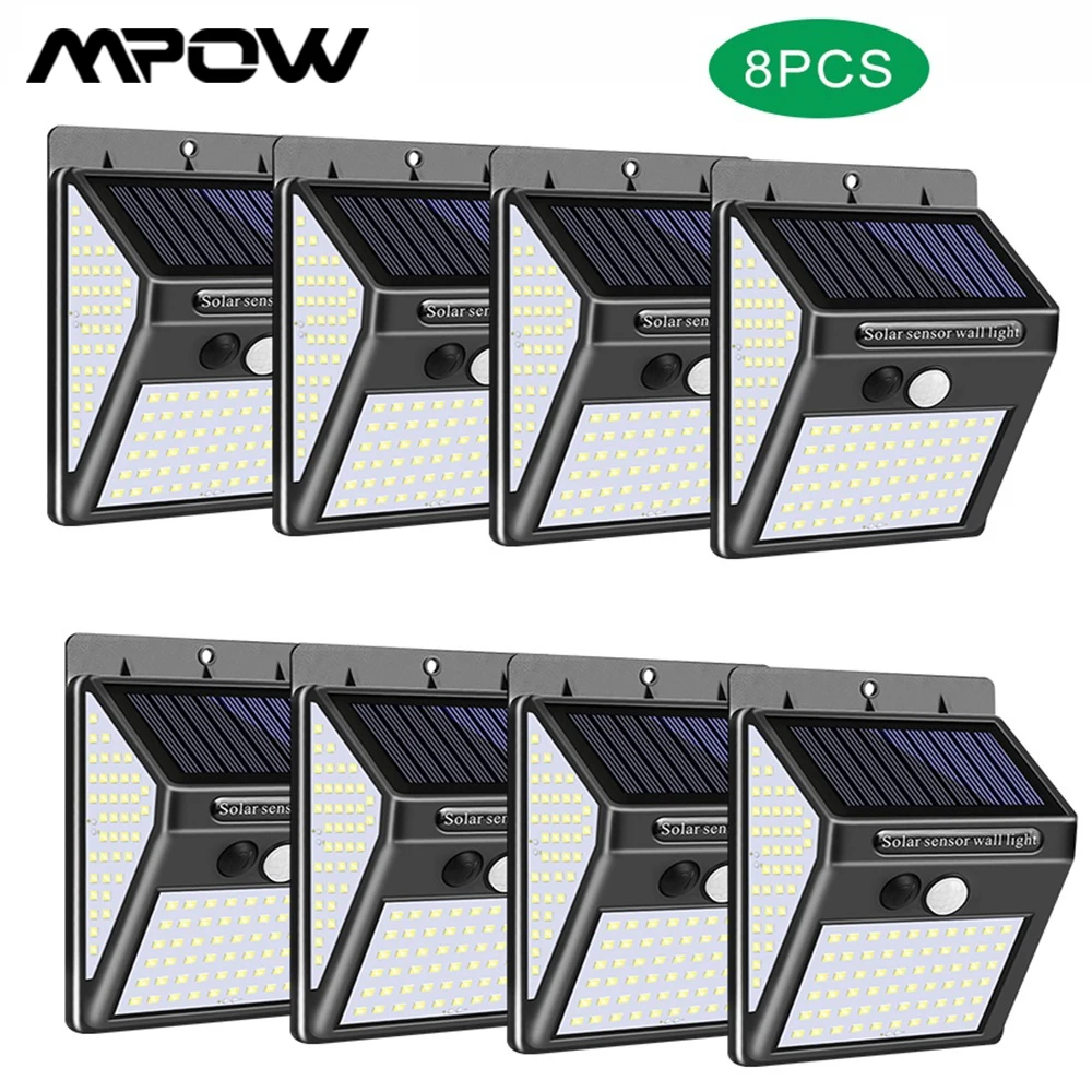 8 шт./лот 140LED Солнечный садовый светильник MPOW PIR с датчиком движения яркий